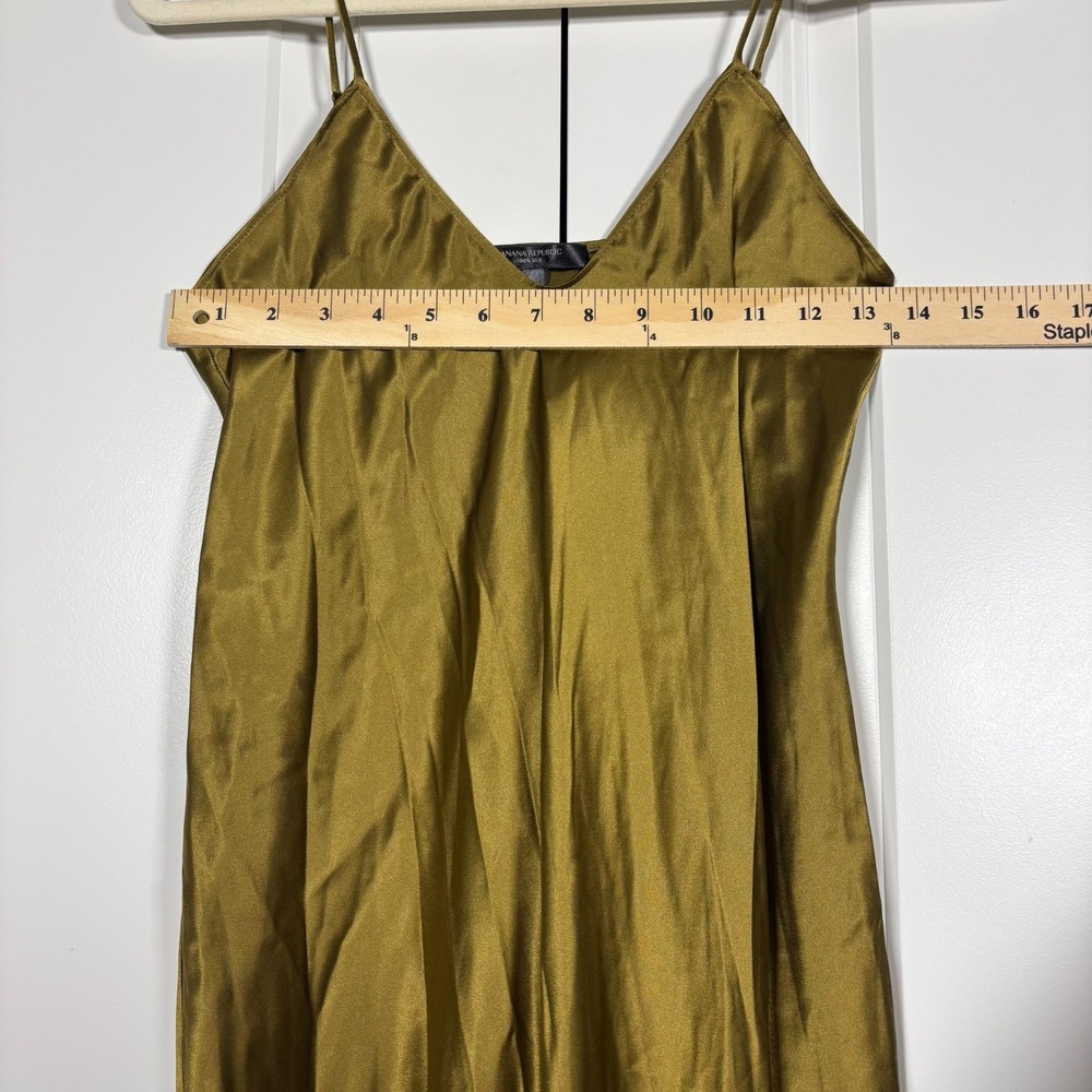 NWT Banana Republic Womens Silk Slip Maxi Dress Olive Green Spaghetti Strap XS - Picture 5 of 7